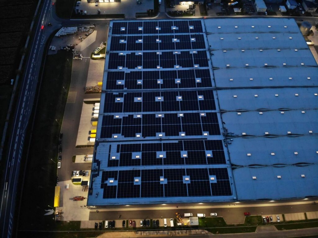 Headquarters rooftop with installed solar panels