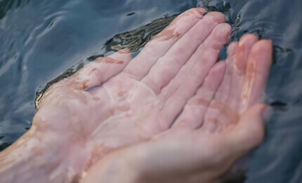 Close-up of hands taking water