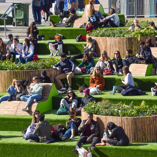 People sitting on the stairs