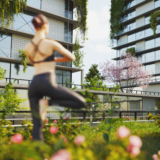 Woman practicing yoga outdoors