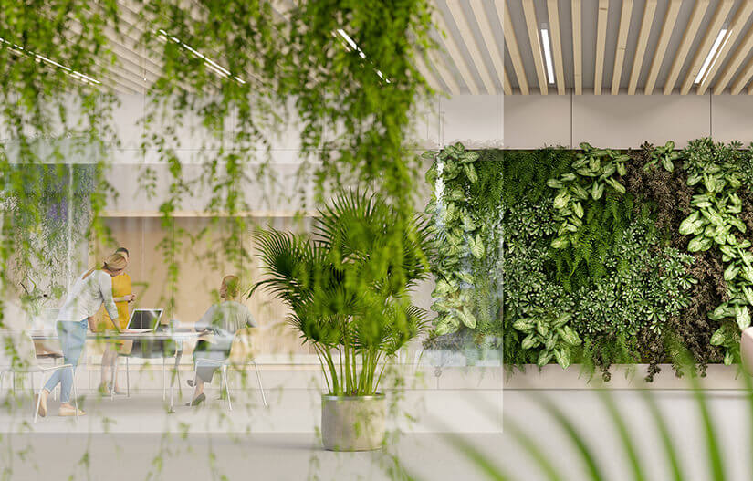 Office space with lots of greenery