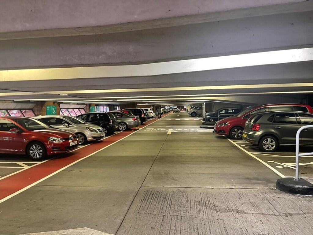 Underground car park filled with cars