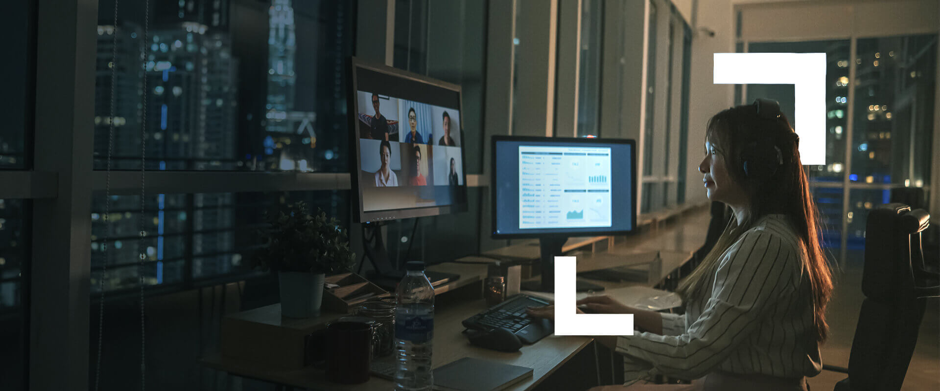 A woman attending an online meeting