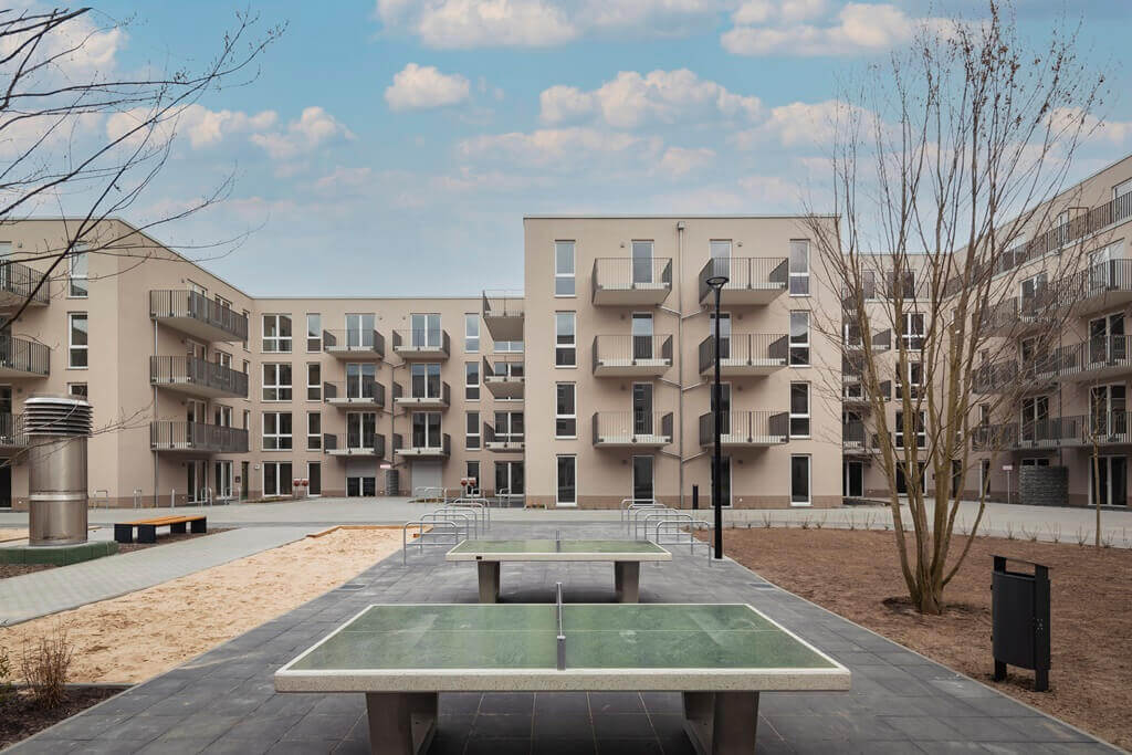 Ping-pong tables outside the Lacus Quartier