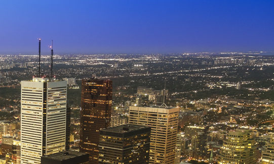 Illuminated city at night