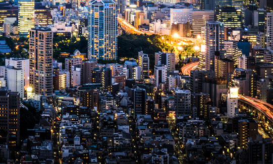 Illuminated city at night