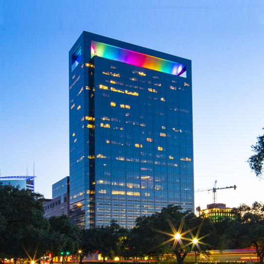 Modern building with light illumination upstairs