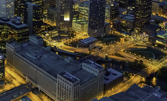 Illuminated city at night