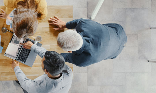 Top view of three people