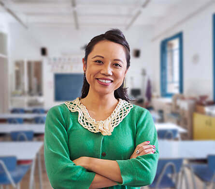 Smiling woman in a green blouse