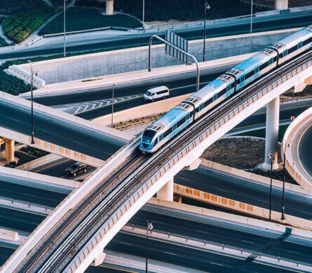 A train going over the highway