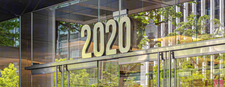 2020 lettering above the building's door