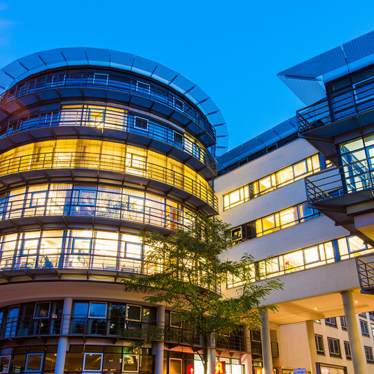 Round building with large windows