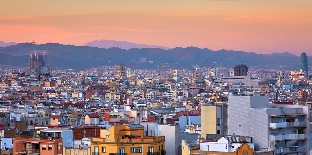 The city and the mountains in the background