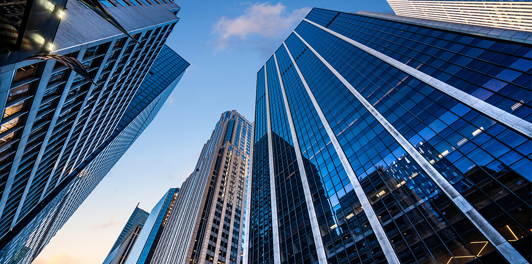 View of the skyscrapers from the street level