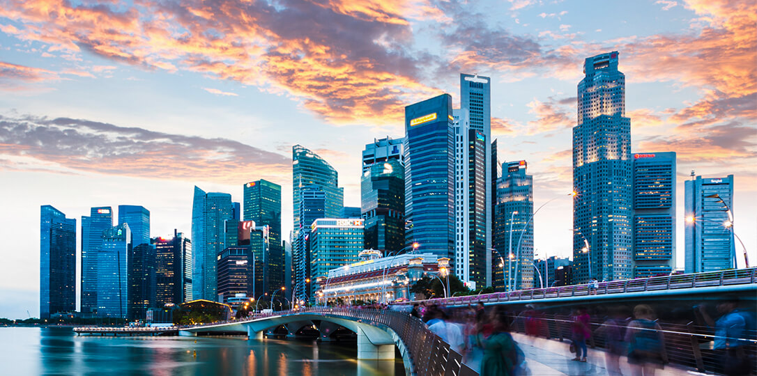 Photo of a modern city in the evening