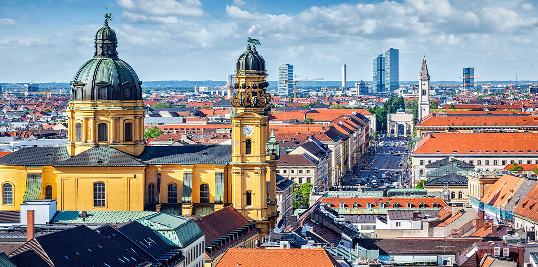 Classic buildings against the backdrop of a modern city