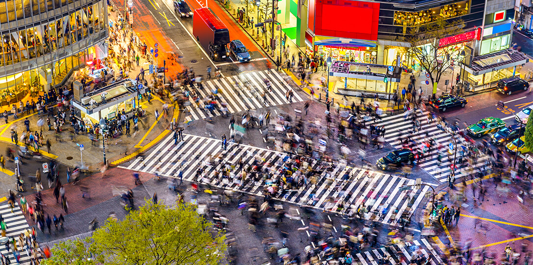 Crowded pedestrian crossing