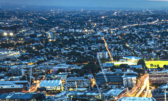 Illuminated city at night