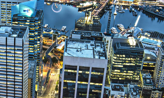 Illuminated skyscrapers at night