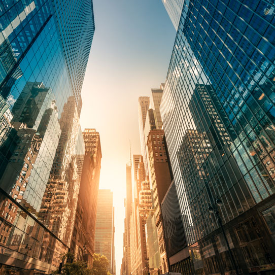 Skyscrapers at sunset