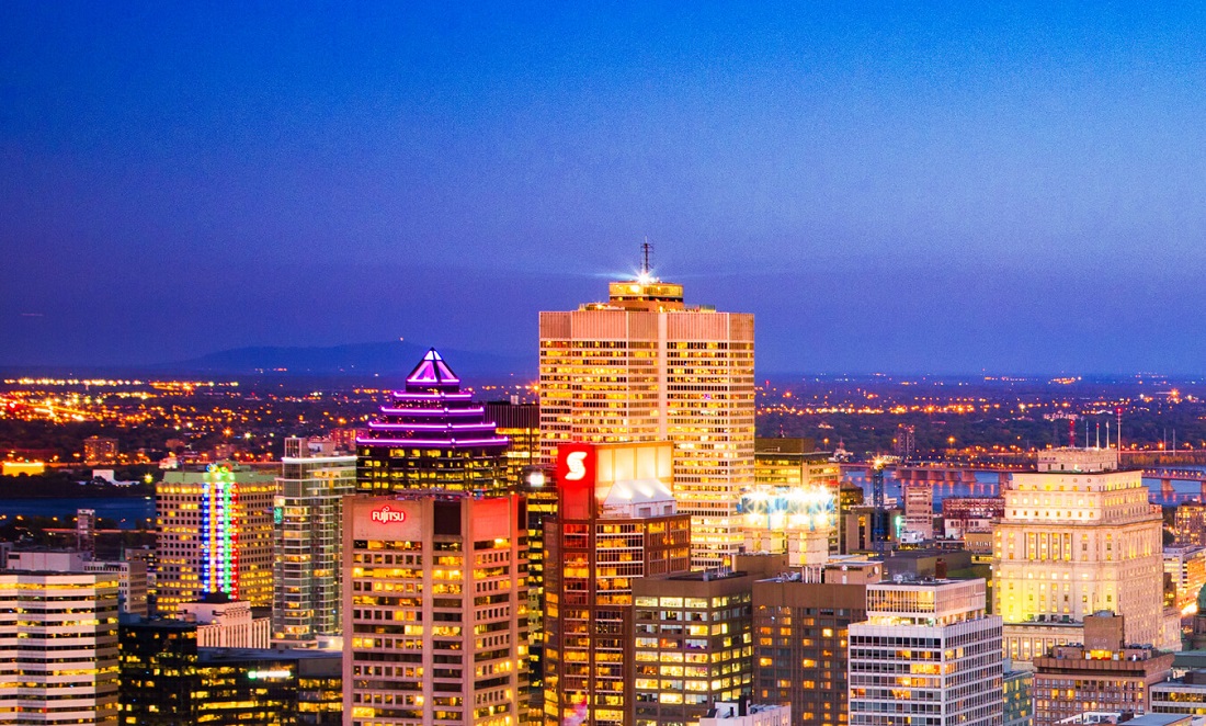 Bird's eye view on the city in the night