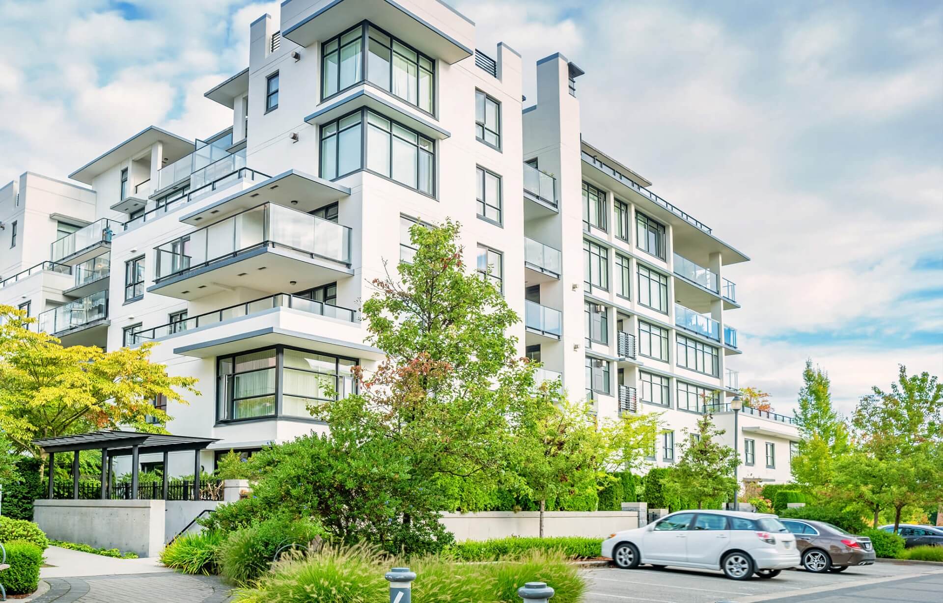 Modern building and greenery