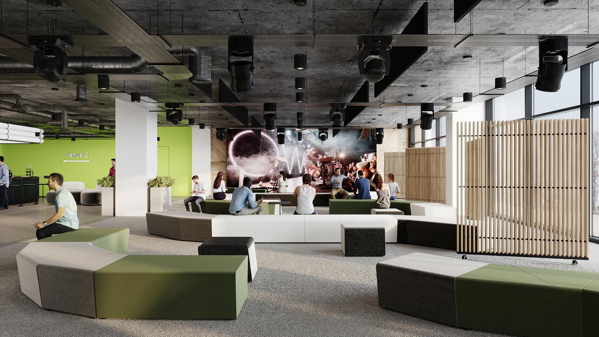 People sitting and talking in the open space