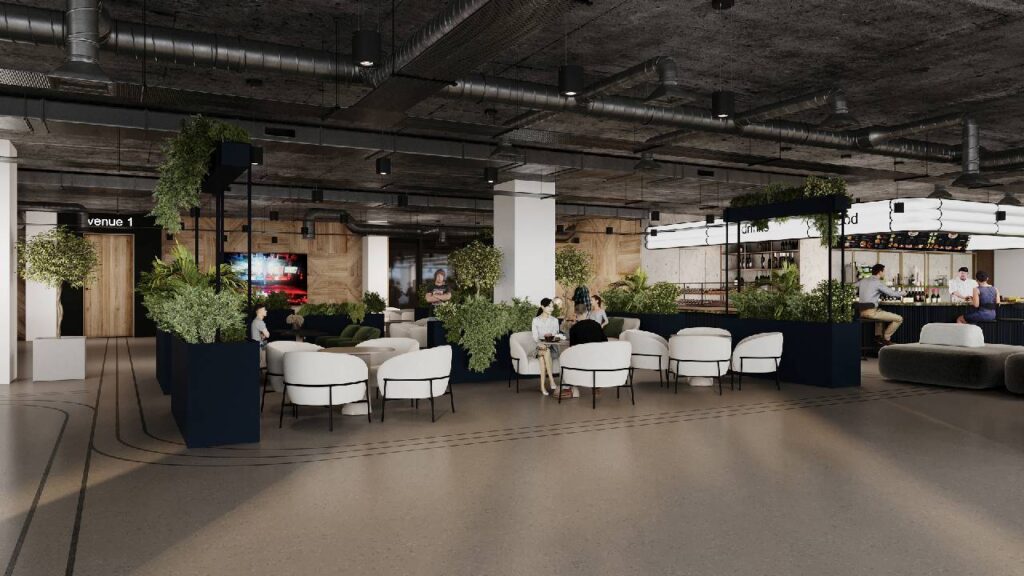 People sitting and talking in the open space
