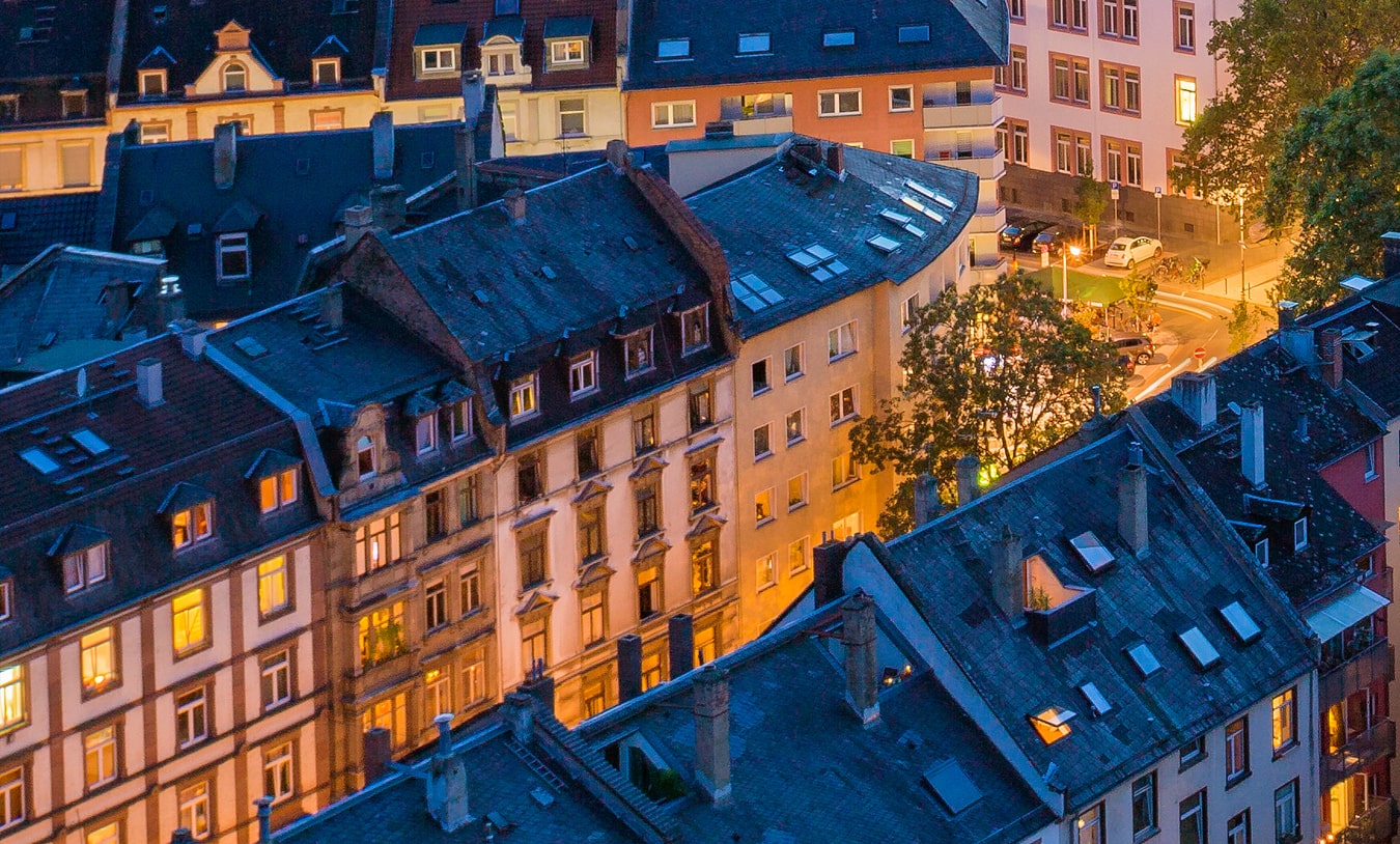 Aerial view of the buildings.