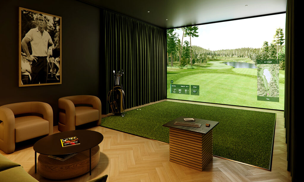 A golf simulator in a residential building