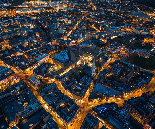 Aerial view of the city at night