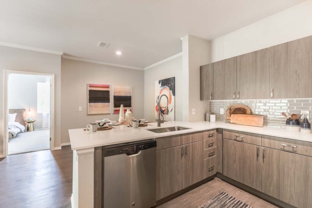 Bright kitchen with wooden furniture
