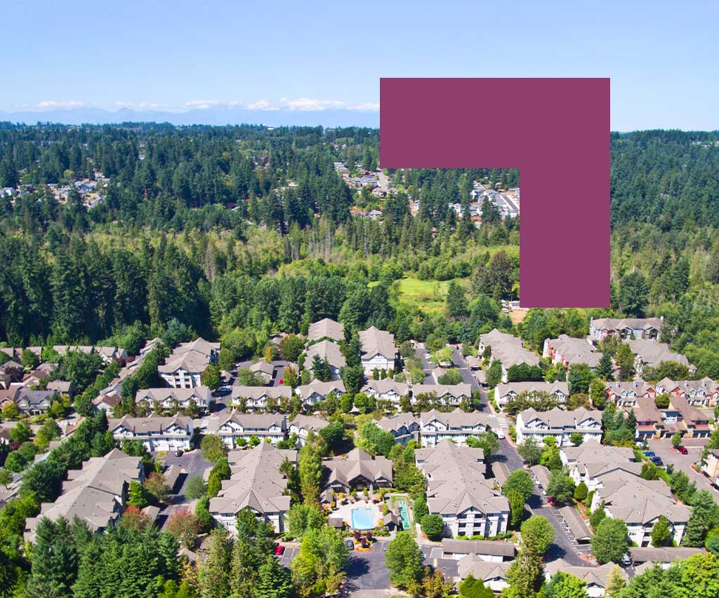 an overhead image of a suburban residential community in a rural area