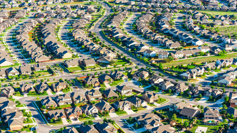 An overhead view of a north american neighborhood